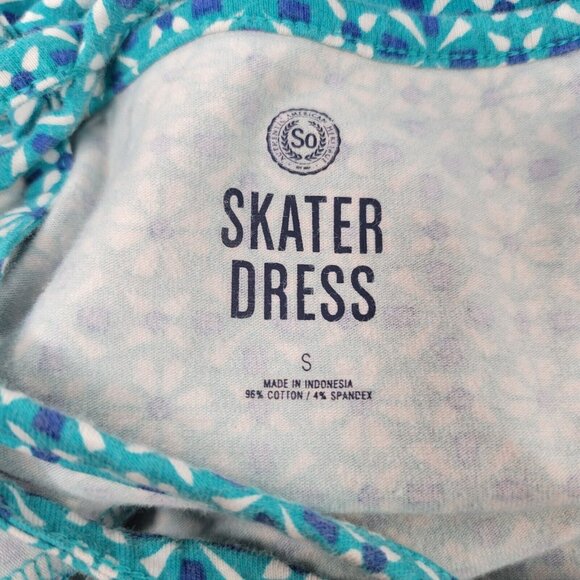 SO Womens Skater Dress Small Blue White Floral Pattern Mini - Picture 5 of 5